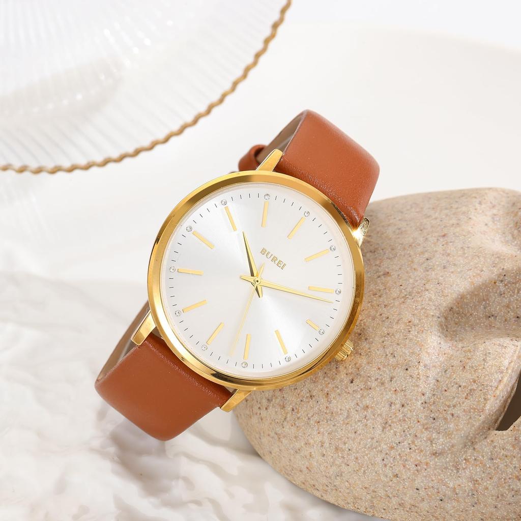 BUREI Damen-Analog-Quarzuhr, Wasserdicht, Beliebte Marke Modeuhr mit Lederarmband, Schlicht, Lässig, Leicht, Stilvolles Geschenk für Frauen (Br