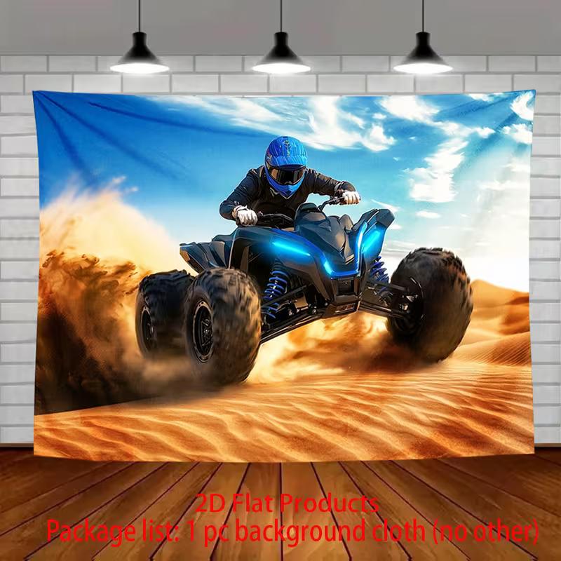 

2D Flat ATV Quad Bike Desert Adventure Backdrop Off-Road Sports Photography Banner 47.2x31.5inch/120*80cm