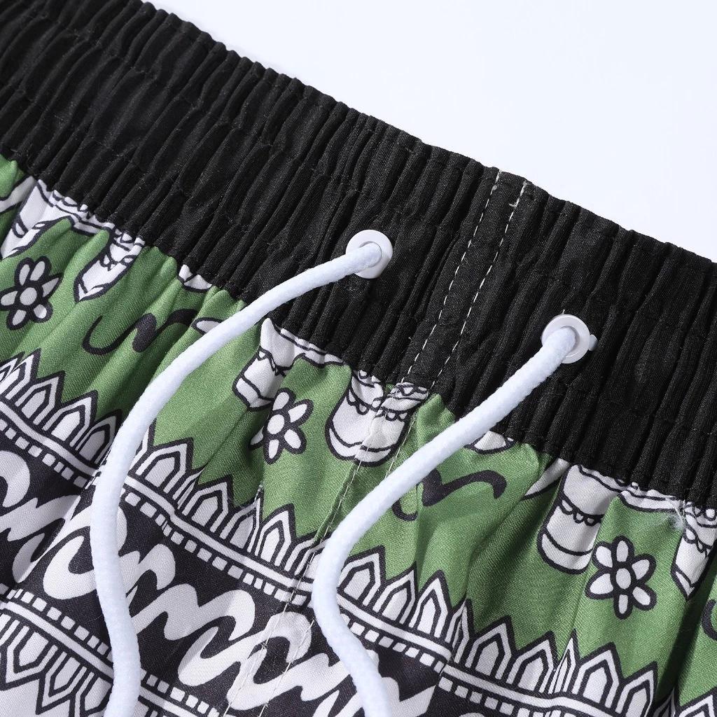 Elephant Pants Shorts Shirt Set V-neck Adjustable Elastic Waist Strap Women Men Unisex Print Thailand Casual Beach Summer Bohemian Retro Vintage