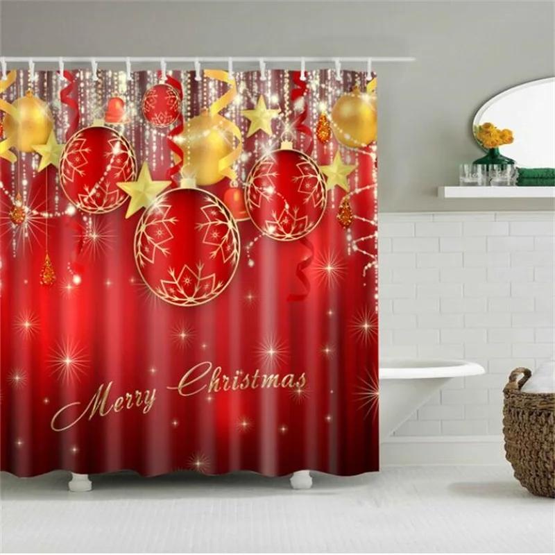 Merry Christmas Shower Curtain Christmas Home Decor Snowman Santa Claus Bathroom Curtain Polyester Fabric Bath Screen with Hooks