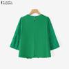 ZANZEA Women Casual Round Neck 3/4 Sleeve Loose Patchwork Crochet Blouse