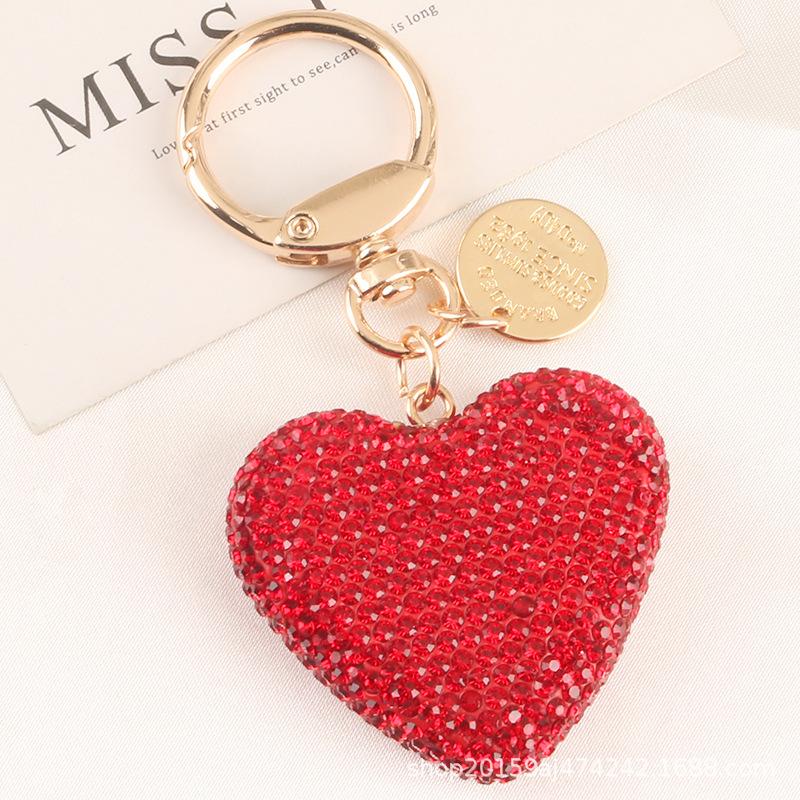 Rhinestone Keychain Heart Key Chains Peach Heart Car Keychain Women Handbag Bag Pendant Metal Crystal Keyring Accessories Gift