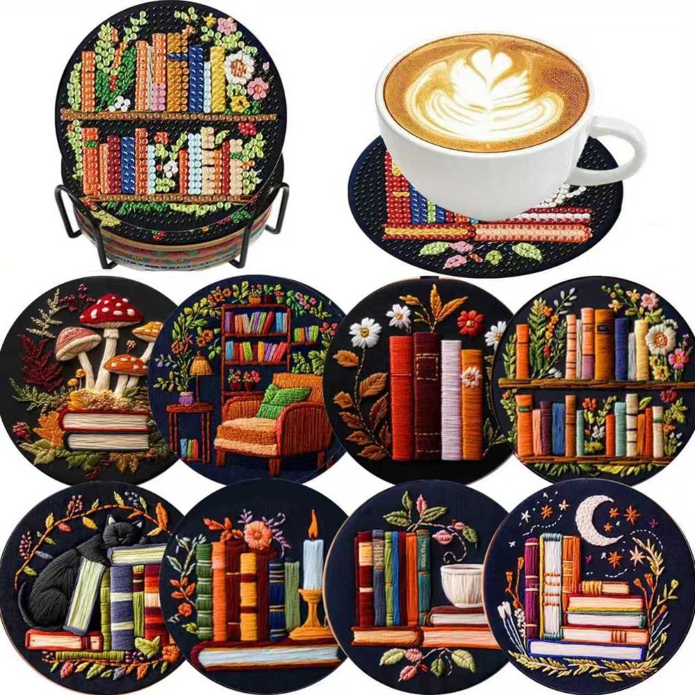 DIY Diamond Painting Point Diamond Coaster, Full Diamond Round Valentine's Day Thermal Insulation Mat, Diamond Painting Coaster