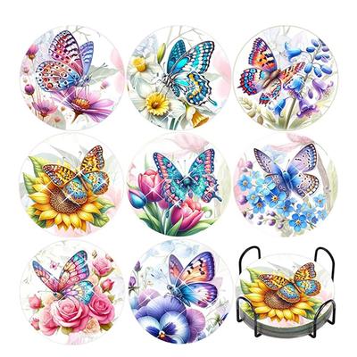 8 Pieces/set of Diamond Butterfly Patterned Coasters, DIY Coasters with Holder, Suitable for Beginners and Adults, Art and Craft Supplies Gifts