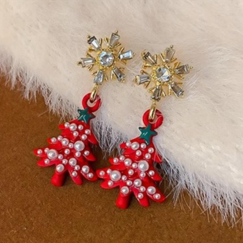 European and American Fashion Christmas Snowflake Christmas Tree Earrings, Women's Personalized Holiday Party Accessories Gifts