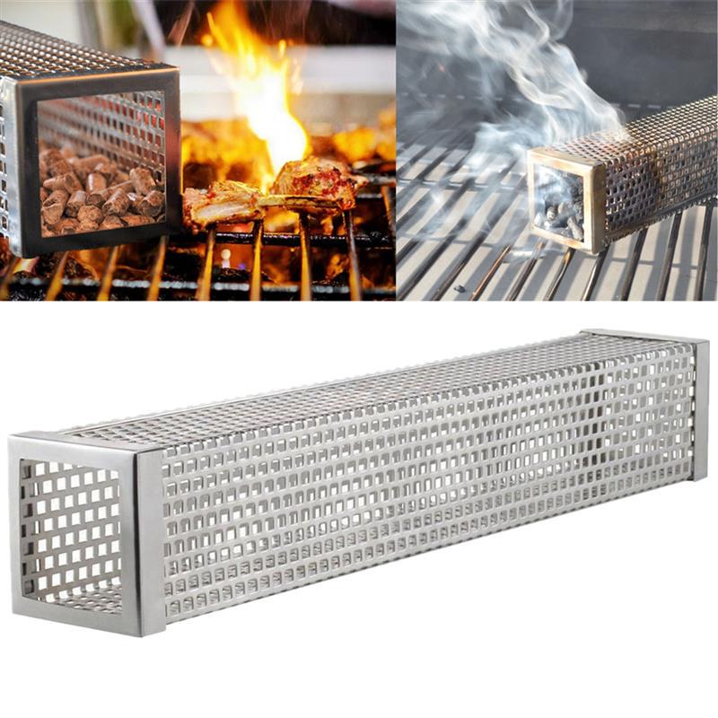 Steel BBQ Grill Cold Smoking Tube BBQ Smoke Generator Steel Mesh Smoker