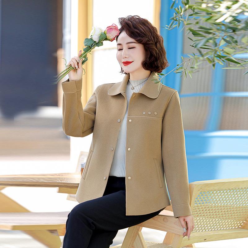 Double-Sided Wool Coat for Petite Middle-Aged Women - Spring & Autumn Style