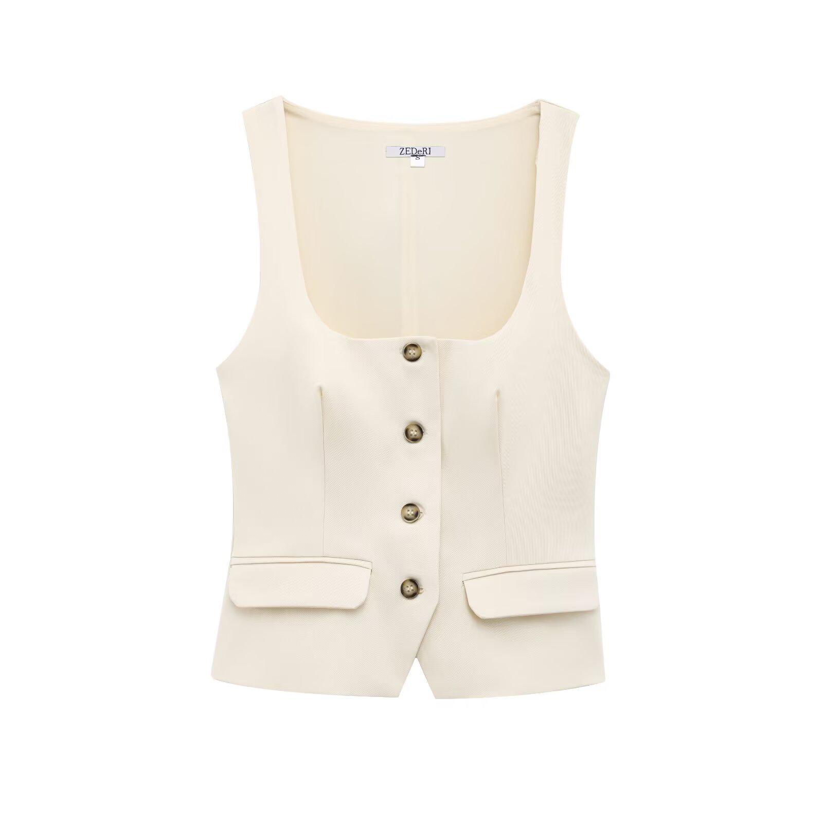 

2025 Spring Women s European & American Style Square Neck Button-Down Top L грязно-белый