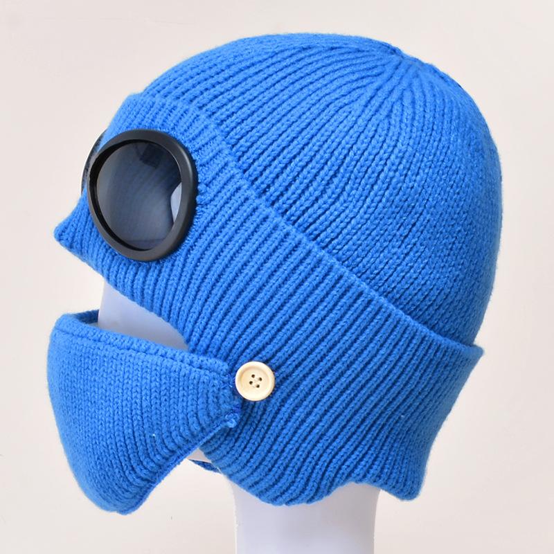 Autumn and Winter Warm Hat New Aviator Glasses Ear Protection Plus Velvet Warm Wool Knitted Hat with Mask