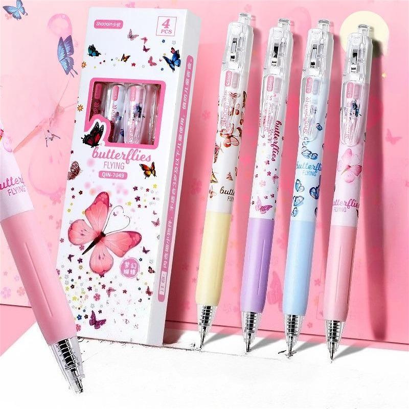 1Pc Transparent Cartoon Butterfly Print Ins-style 0.5mm Neutral Pen Quick-Drying, High-Value & Smooth Writing Signature Pen School Office
