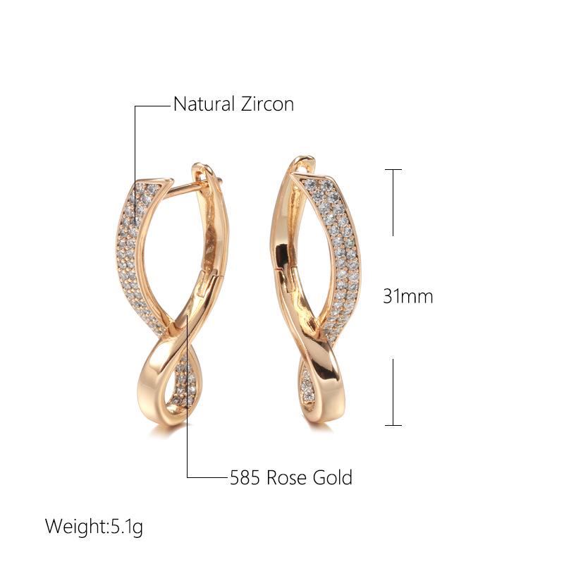 Earrings for Women: European & American Style, Geometric Cross Design, Zircon 585 Rose Gold French Earrings