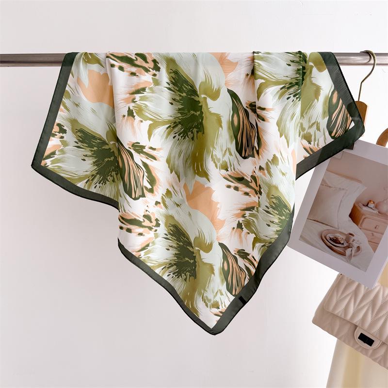 Elegant Spring Floral Silk-Blend Square Scarf - Headscarf & Neck Protection Neckerchief for Women