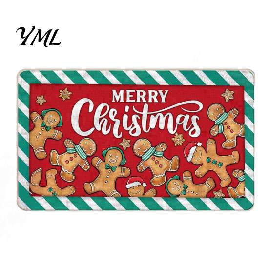 Christmas Bathroom Door Rug Mat, Festive Entrance Rug, 35" x 24" Non-Slip Washable Indoor Floor Mat Welcome Water Absorbent for Kitchen Holiday