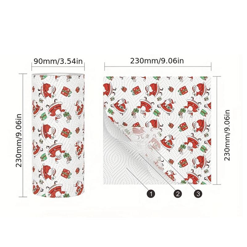 1roll Christmas Printed Kitchen Paper Oil and Water Absorption Disposable Kitchen Paper Towels for Wet & Dry Use Party Decor