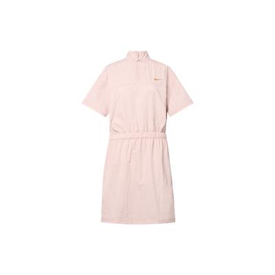 Solid Color Cinched Waist Stand Collar Short Sleeve Dress Women Dress Pink DM6198-601