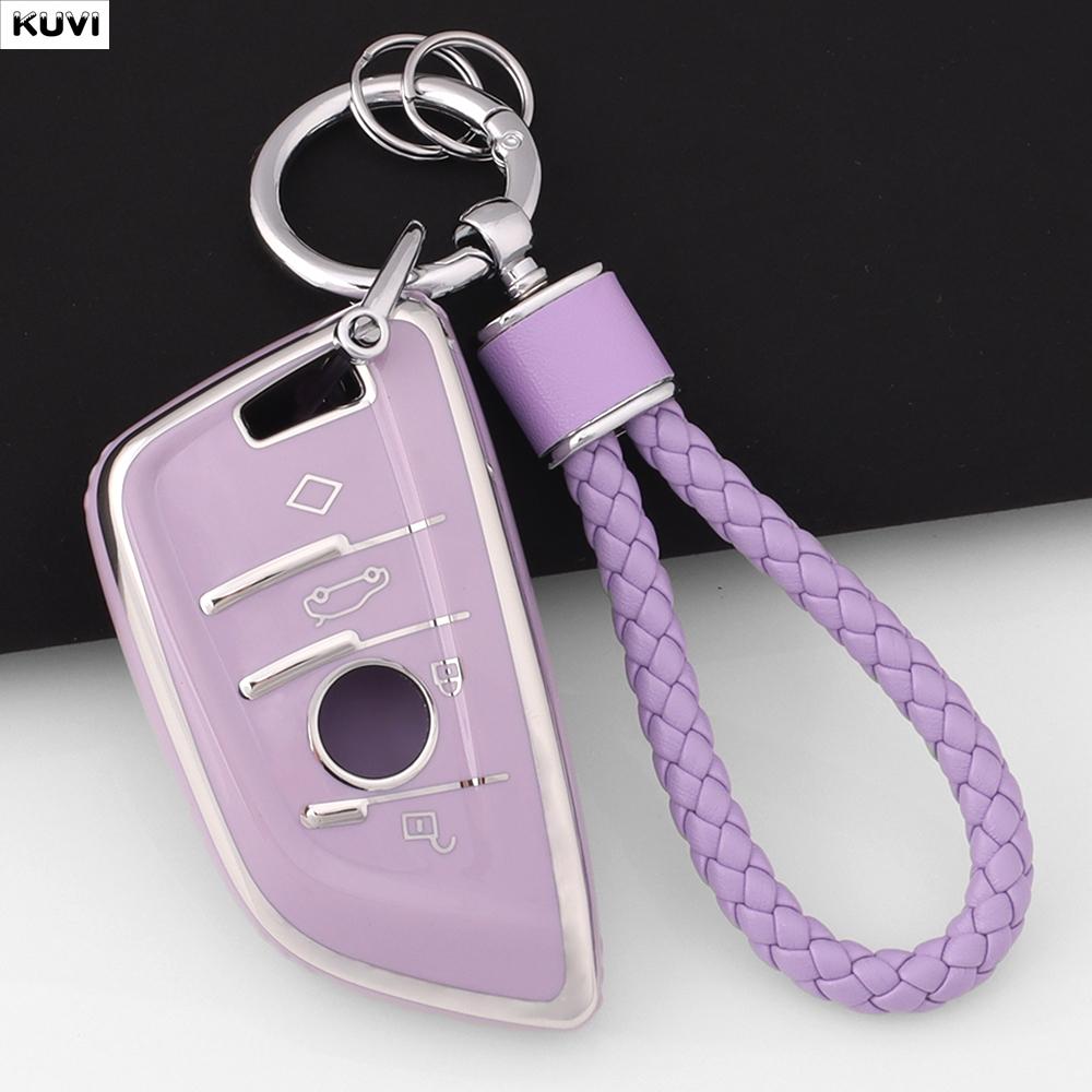 Pink Tpu Car Key Case Cover Shell Fob Keychain For Bmw X1 X3 X5 X6 X7 1 3 5 6 7 Series G20 G30 G11 F15 F16 G01 G02 F48 Keyless