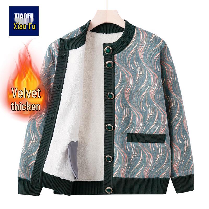 

Elderly Women s Plush Lined Winter Cardigan 3XL