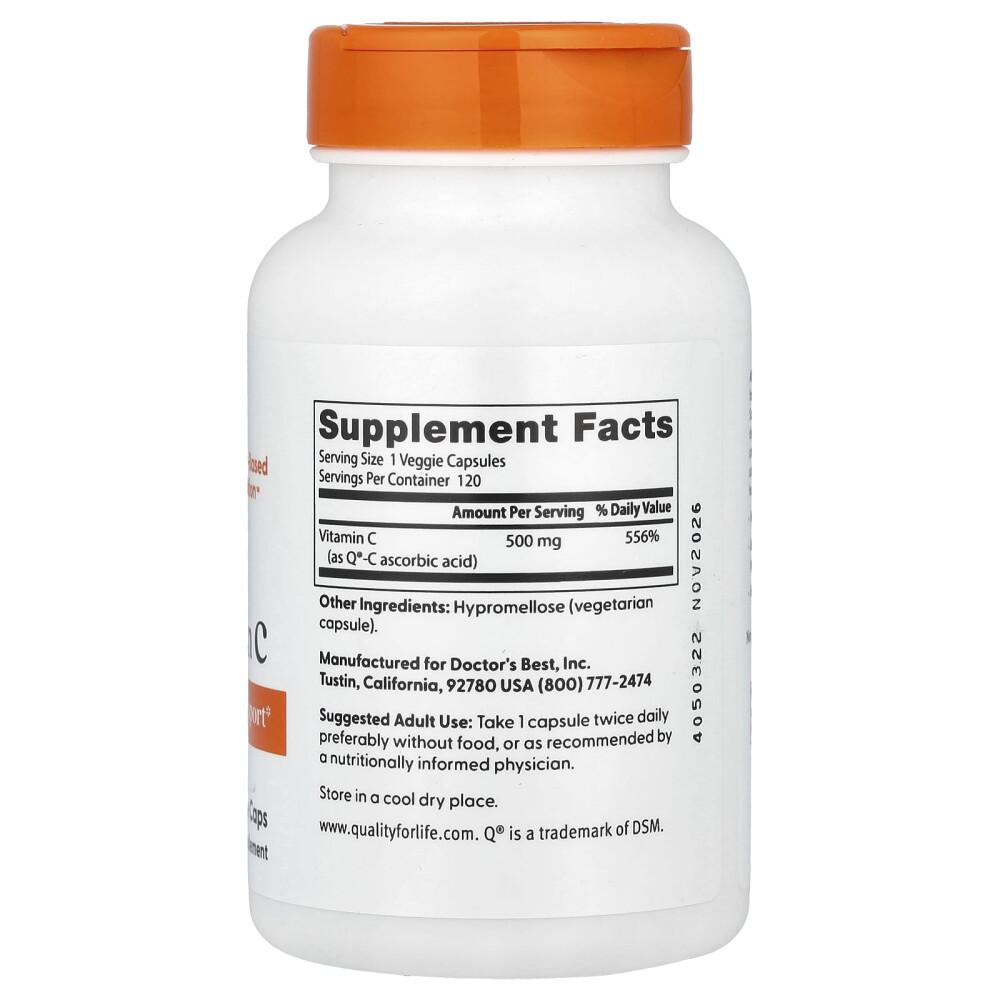 Doctor's Best Q-C angereichertes Vitamin C 500mg pflanzliche Kapseln 120 Stück - 2er Pack