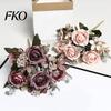 Faux Fern Leaves Artificial Rose Flowers Bouquet for Wedding Bridal, Fake Light Luxury Floral Arrangement Home Decoration And Photography Props,