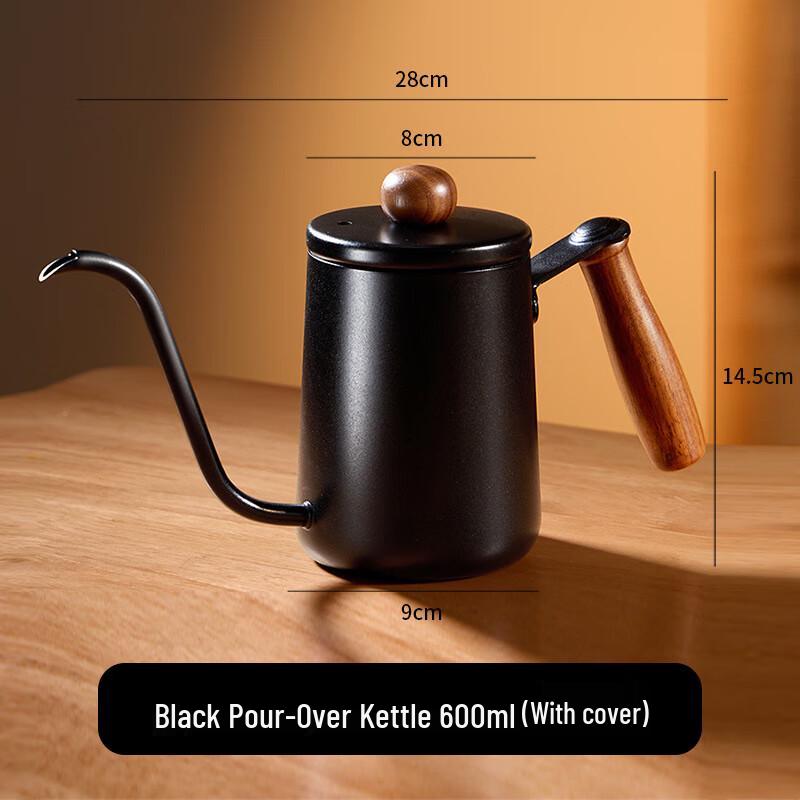 Black Gooseneck Pour Over Coffee Kettle with Walnut Handle