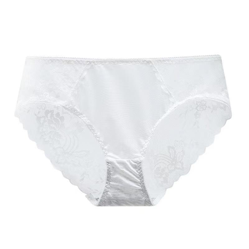 1PC Women Underwear Panties Milk Silk Briefs Plus Size High Waist Lace Breathable