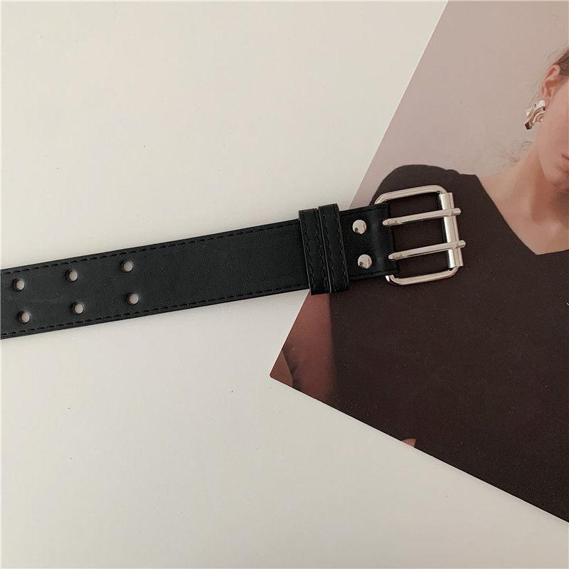 Pu Trendy Black Waist Belt With Double Holes For Vintage Inspired Attire Casual