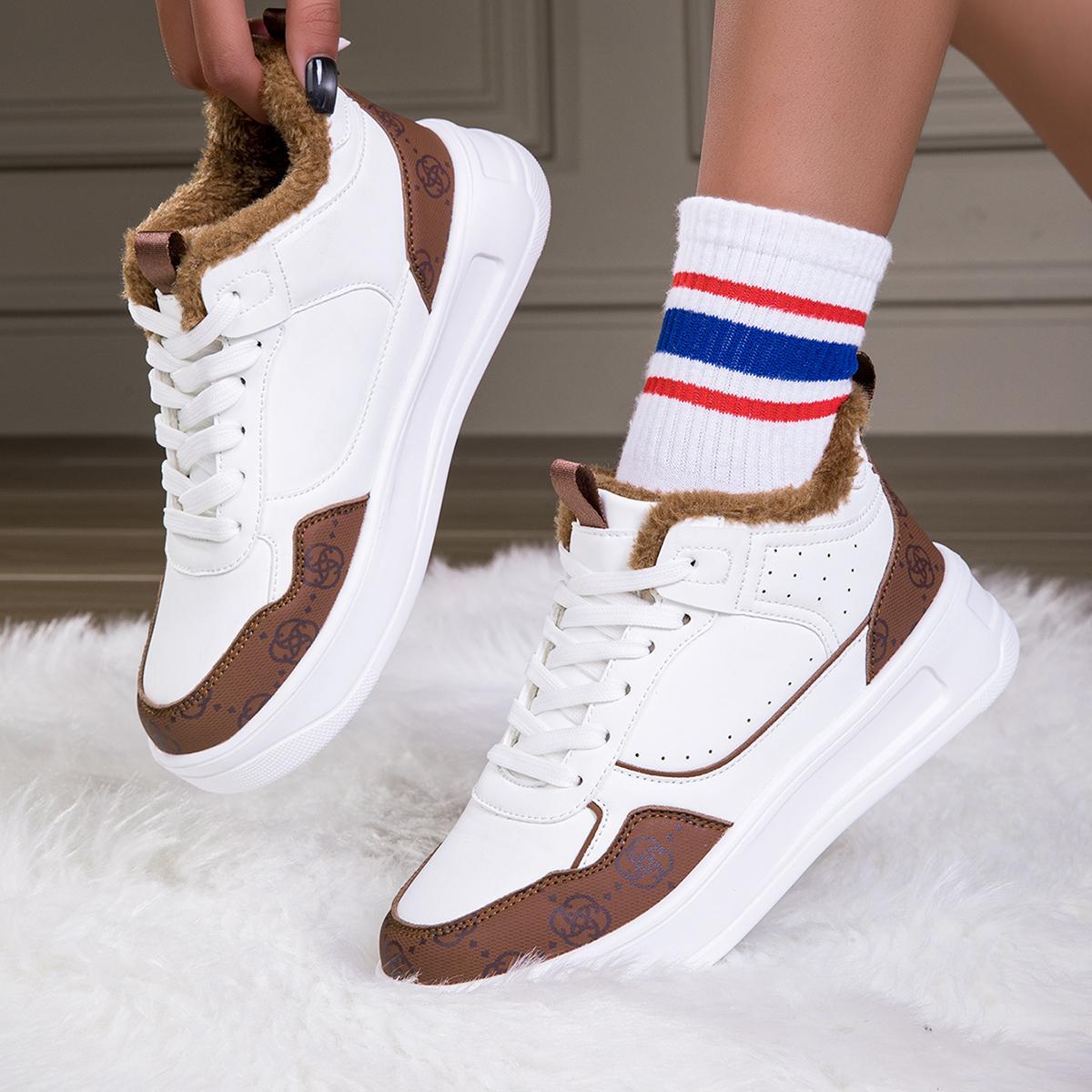 TUINANLE зимняя женская обувь теплые плюшевые кроссовки из искусственной кожи на плоской — фото 3