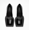 Fashion Luxury Designer Women's Pumps Sexy Square Toe Chunky Heel High Heels Black Soft Leather Elegant Evening Dress Shoes for Women