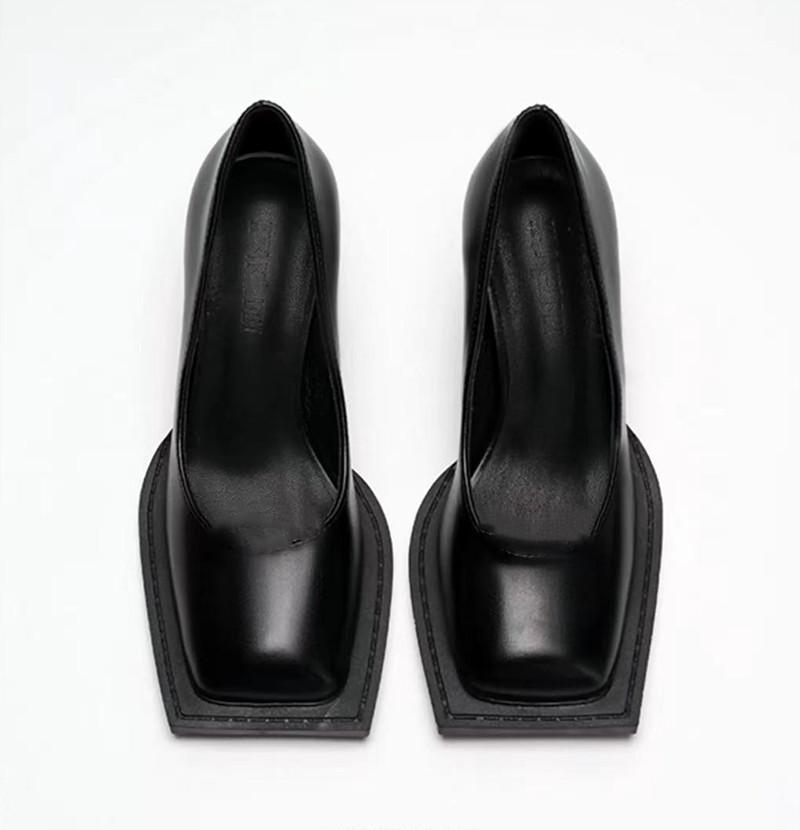 Fashion Luxury Designer Women's Pumps Sexy Square Toe Chunky Heel High Heels Black Soft Leather Elegant Evening Dress Shoes for Women