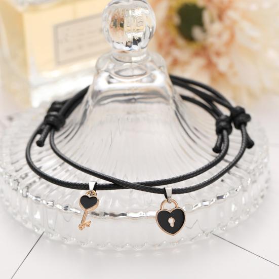 1 Pair Couple Bracelets Magnetic Adjustable Braided Rope Elastic Retro Decorative Gifts Key Love Heart Women Men Charm Bracelets