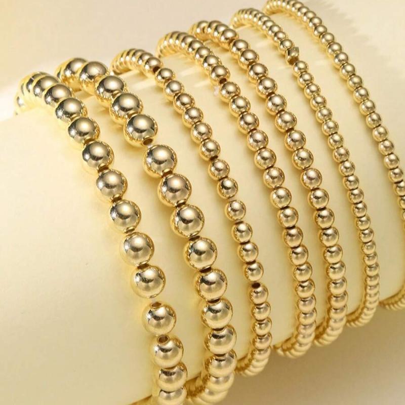 7pcs Simple Bead Bracelet Set For Women, Neutral Casual Vacation Date Daily Wear Accessories