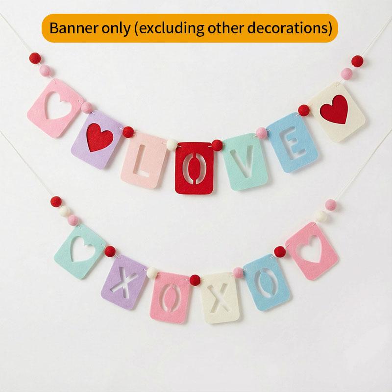 Neue Rot-Rosa Herz Filzblumen-Girlande Banner Für Valentinstag Hochzeit Verlobung Party Dekoration Und Heimdekoration