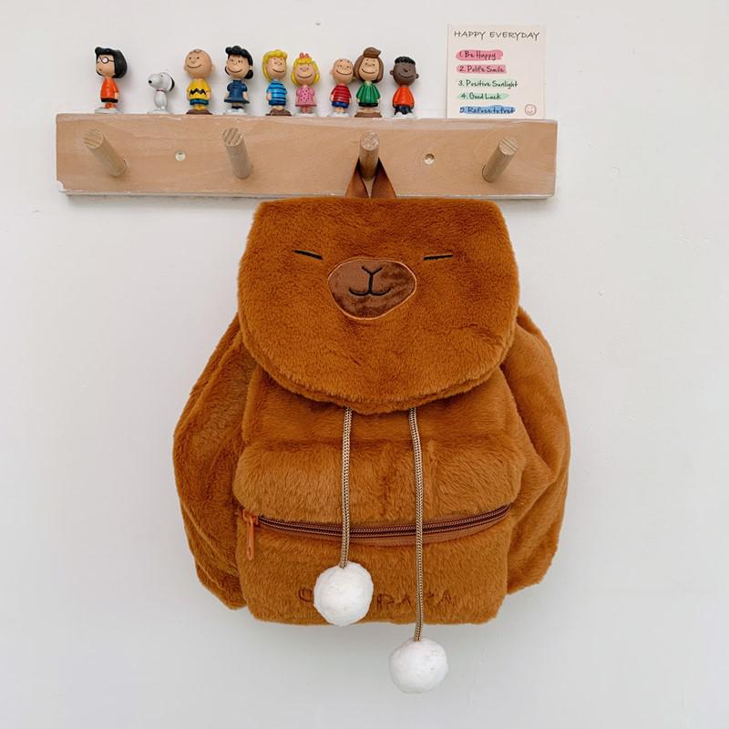 Children's Cute Cartoon Plush Drawstring Backpack - Casual Trendy Embroidered Design for Girls