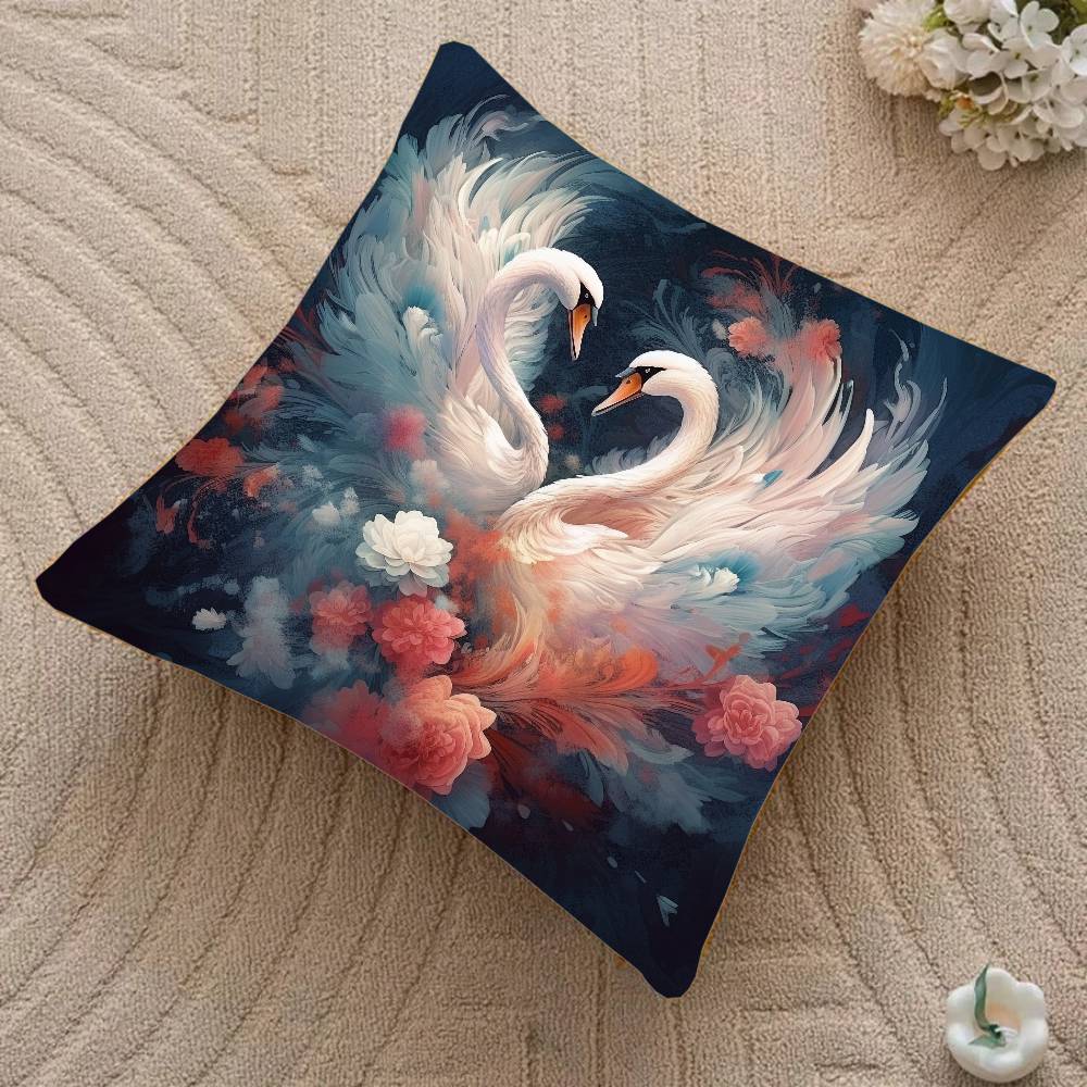 Elegant Swan Floral Pillow Case Home Decor Throw For Sofa Bed Car Room Decor Gift Idea