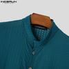 INCERUN Summer Men Stand Neck Short Sleeve Semi-Sheer Texture Skinny Casual T-shirts Tops