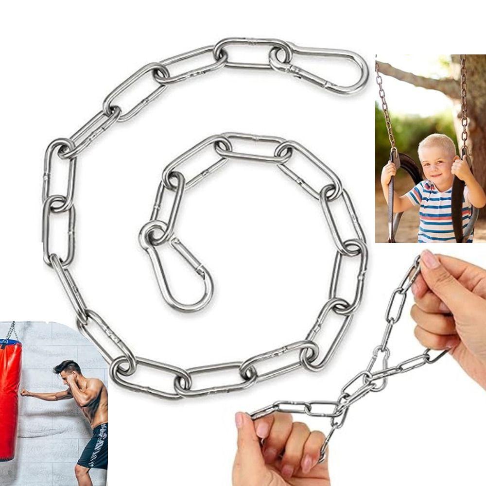 30 Inch Boxing Punching Bag Chain Stainless Steel Silver Sandbag Chain Heavy Duty with 2 Carabiners Hoisting Link Outdoor