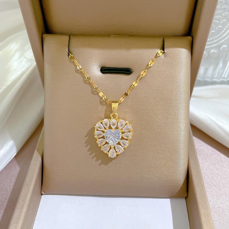 Titanium Steel Luxury Diamond Gold Micro-Inlaid Necklace for Women - Trendy Clavicle Chain