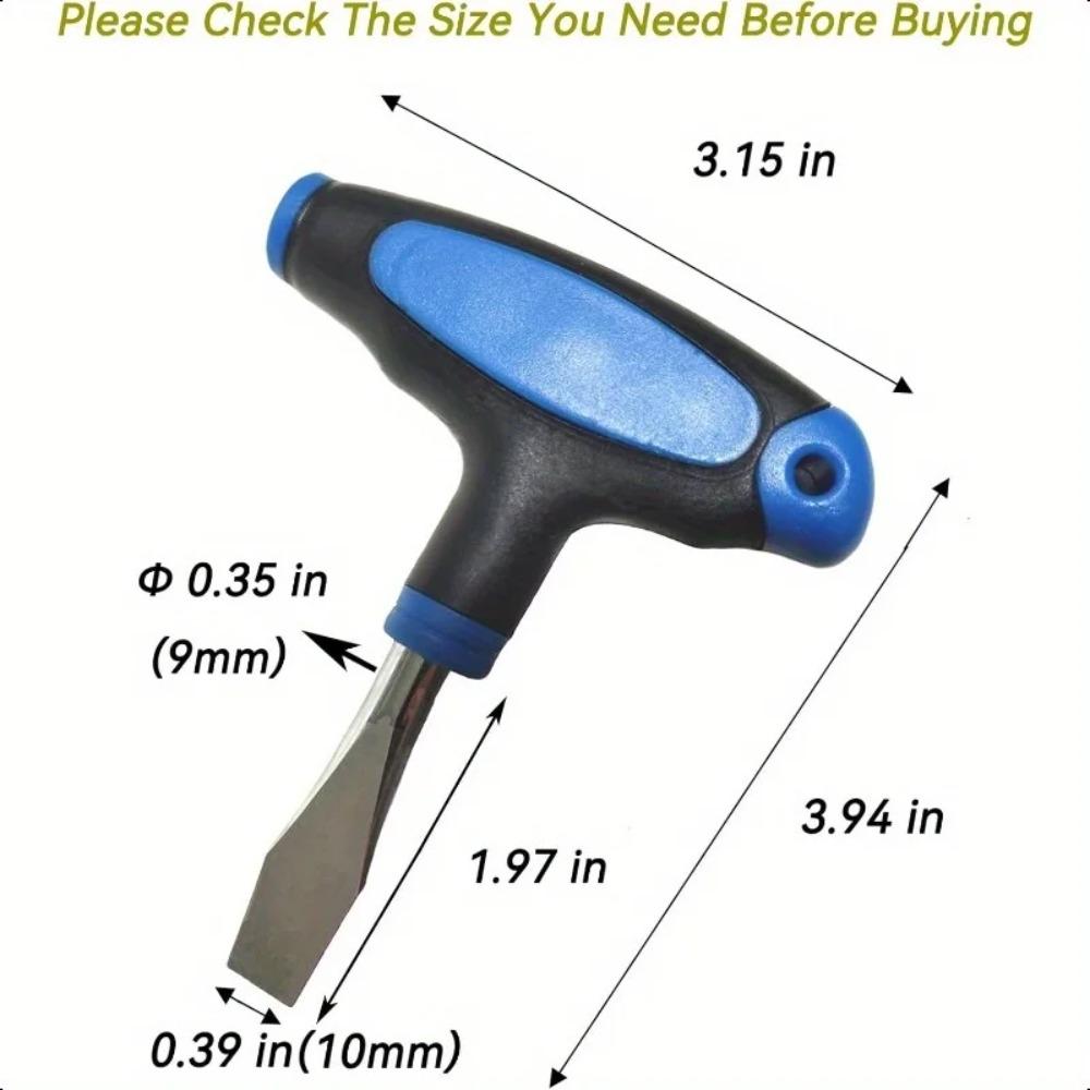 Kompaktní šroubovák s T-rukojetí a plochou hlavou s 10mm čepelí – Ergonomická černo-modrá rukojeť pro rychloupínací destičky, stativy pro fotoaparáty