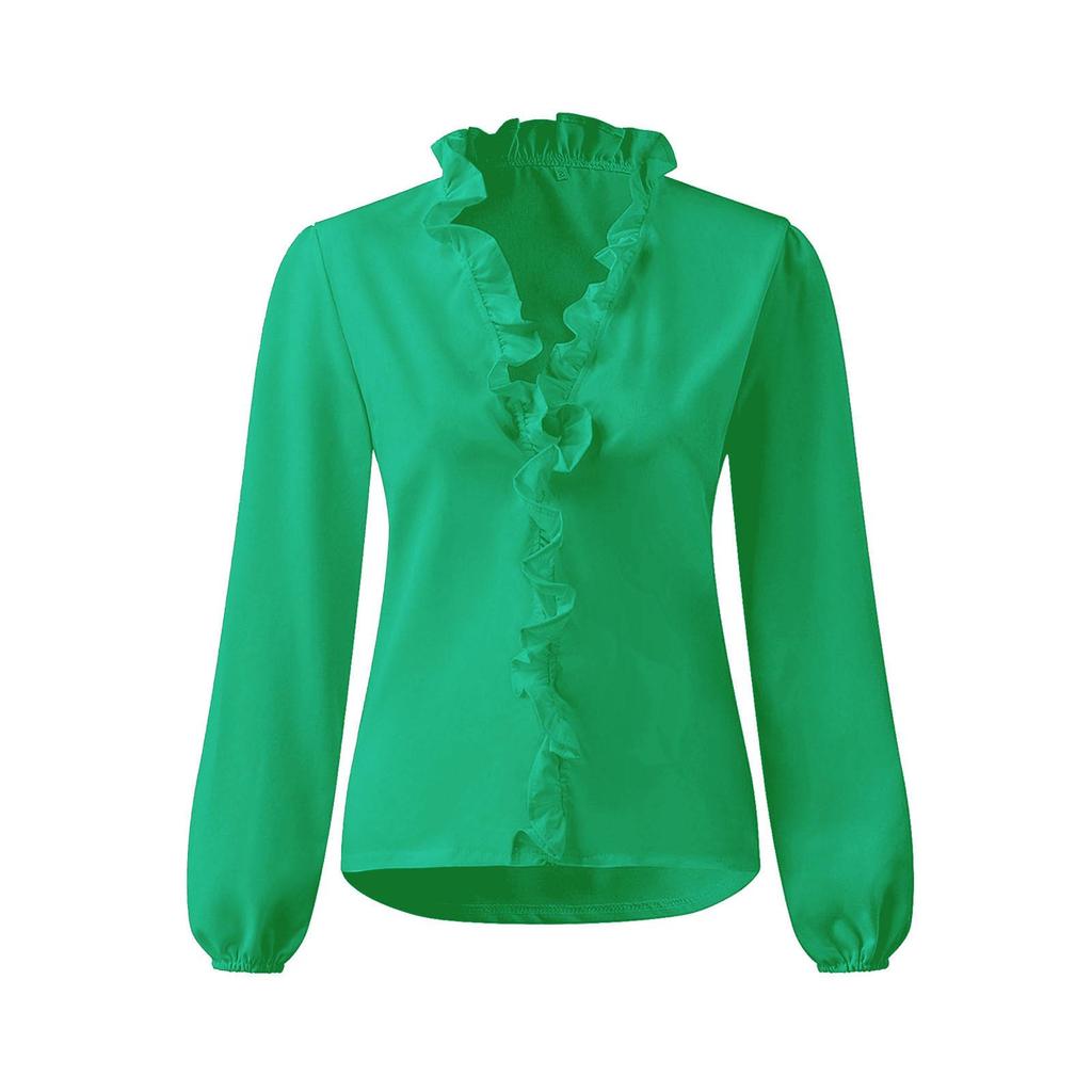 Damska bluzka z długim rękawem i falbankami, europejski i amerykański styl, kolekcja Wiosna/Lato 2025