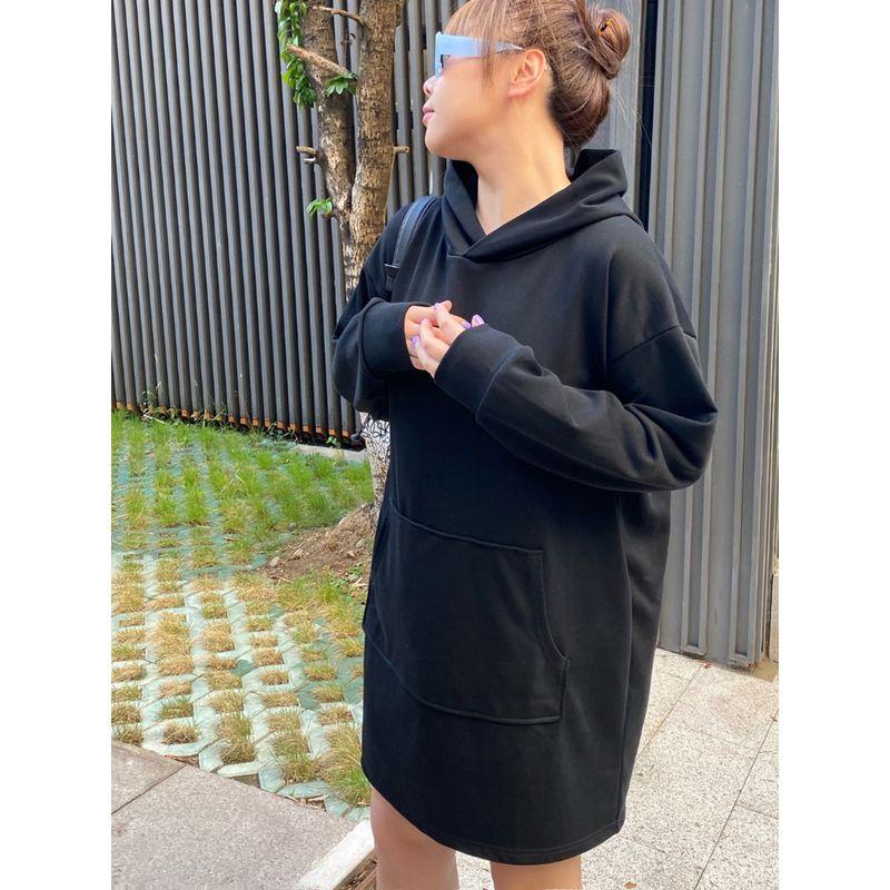

Miss Biggie Fashion Plus Size Slim Looking Loose Cotton Boutique Looped Fabric Hooded Straight-leg Long Sleeve Pullover Dress Black XXL