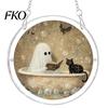 Clear Acrylic Halloween Hanging Suncatcher Jigsaw Puzzle Set, Spooky Ghost Floral Meadow Window Ornament with Metal Stained Glass Frame &
