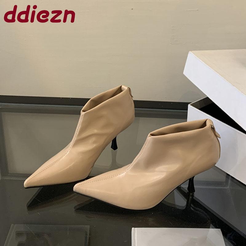 Fashion Modern Ladies Ankle Boots Shoes Female Thin Heels Footwear Fashion Pointed Toe Elegant Women Short Boots Shoes Pumps