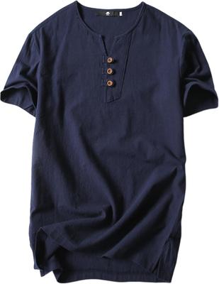 Short Sleeve Summer and and Dry for Available In Large Perfect for Outdoor and Solid Henley Korean Crew Relaxed Slim J.STORE Men's Linen-Like T-Shirt,