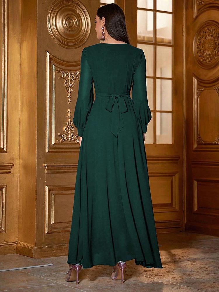 KY804-1 Elegant Chiffon Ruched Evening Dress - Women's Fashion