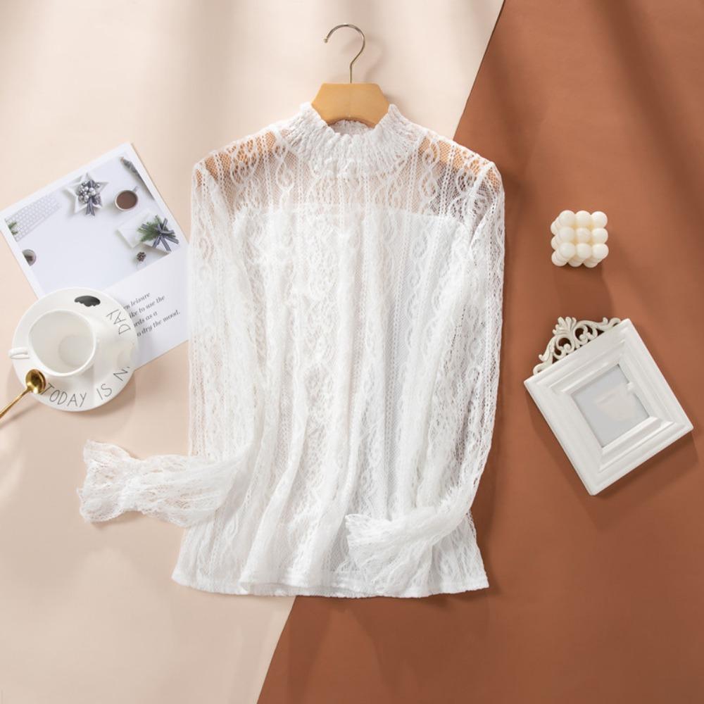

Женский пуловер с кружевным цветочным топом, просвечивающая кружевная сетка, базовые футболки, лето M белый