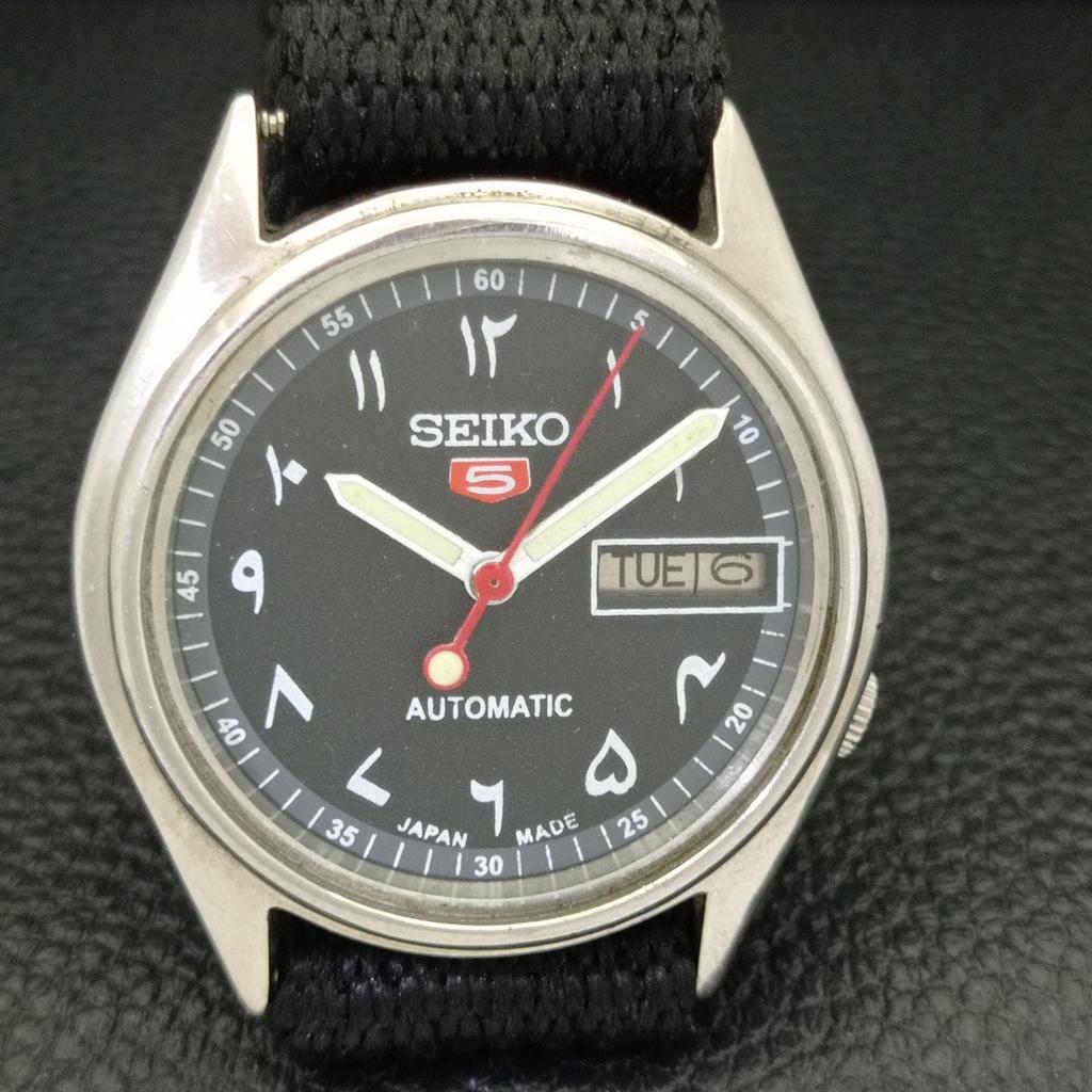 VINTAGE SEIKO 5 AUTOMATIC 7009A JAPAN MENS ARABIC BLACK DIAL WATCH a701601-5 R206c-a701601