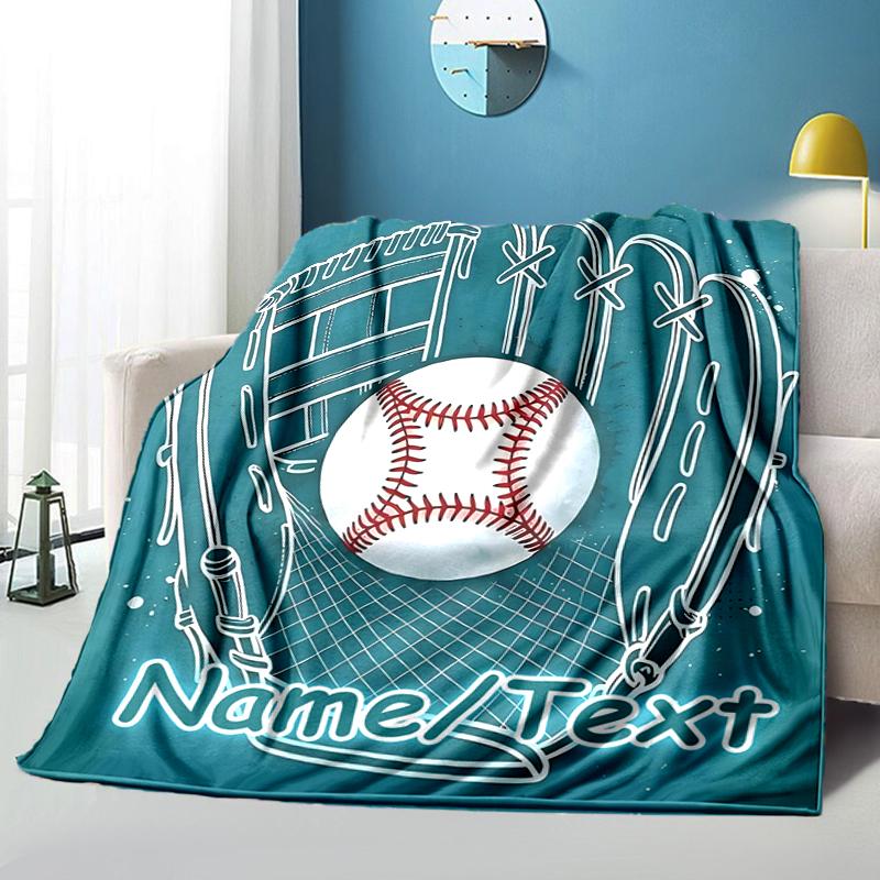 1PC Custom Name Baseball Glove Ball Outdooor Flannel Blankets Throw Blanket All-Season Throw Gift Bedspread for Couch, Bed, Camping Holiday Birthday G