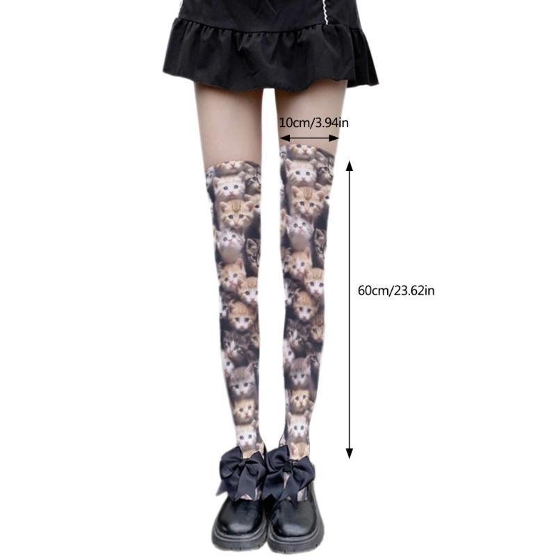 Women's Lolitas Thigh Highs Stockings 3D Cartoon Anime Over the Knee Socks Tights Cats Printed Silk Stockings Hosiery