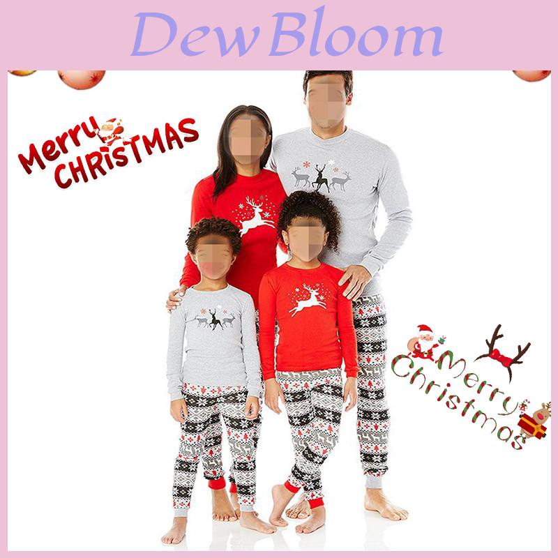 Comfy Family-matching Christmas Pajamas Sleepwear Set Women Men Kids Long Sleeve Deer Nightwear