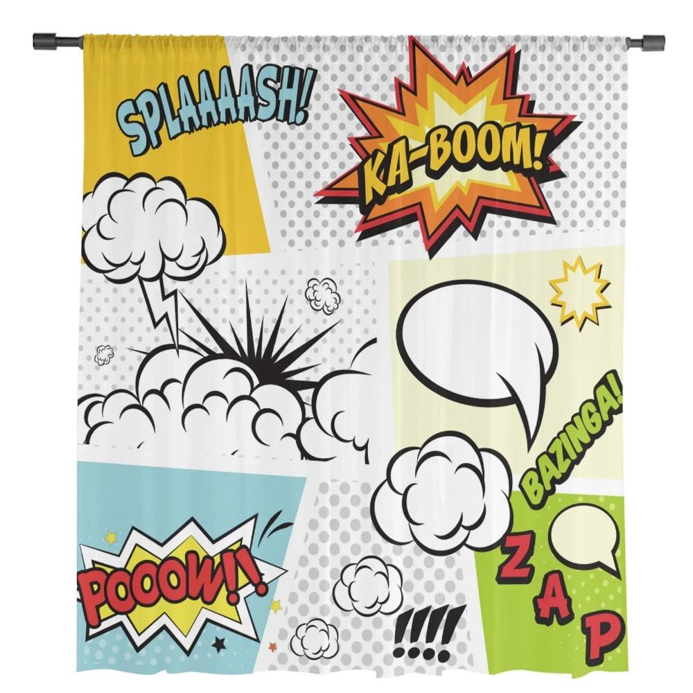 Dialog Box Explosion Tulle Curtains for Living Room Print Sheer Voile Curtain Bedroom Window Screening Drapes Blinds Home Decor